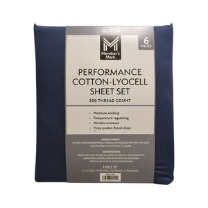 Washed Indigo - Member's Mark 500TC Performance Cotton-Lyocell Sheet Set, 6 Piec